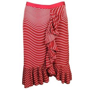 Tory Burch Opalina Ruffle Skirt Size 8 Silk Red